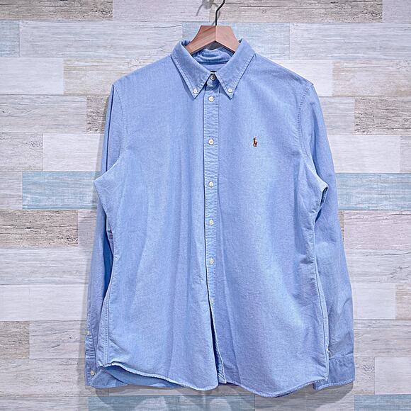 RALPH LAUREN Custom Fit Oxford Shirt Blue Button Down Preppy Casual Mens XL - Picture 1 of 6